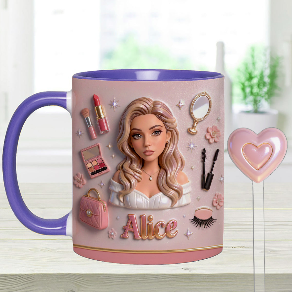 Liebe Make-up, Make-up-Artist – Personalisierter Make-up-Set-Becher mit Acryl-Rührstäbchen