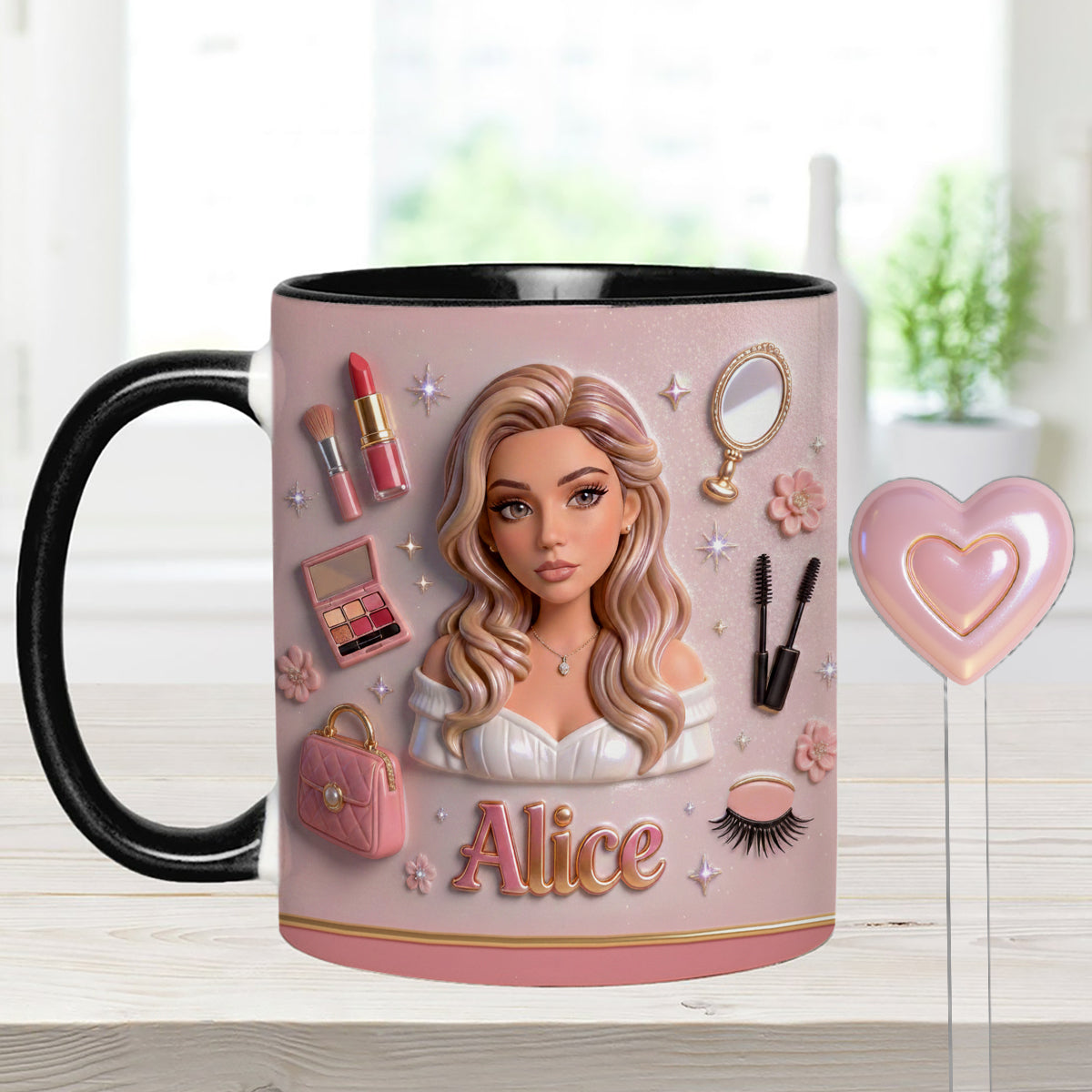 Liebe Make-up, Make-up-Artist – Personalisierter Make-up-Set-Becher mit Acryl-Rührstäbchen