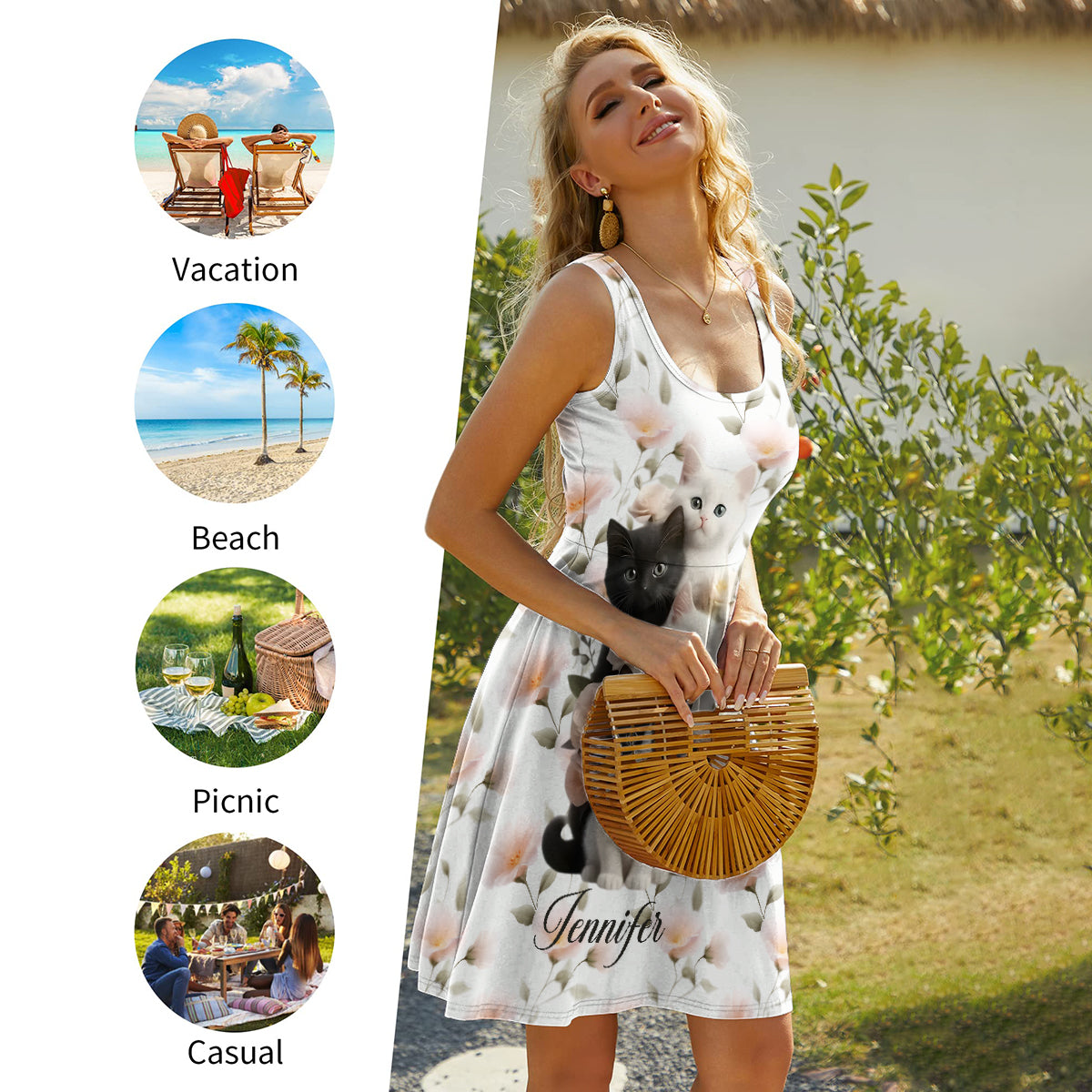 Niedliche Kätzchen - Personalisiertes ärmelloses Katzenkleid