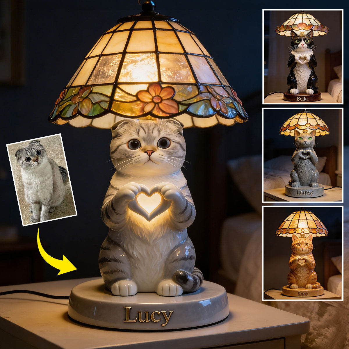 Custom Any Photo - Love My Pet - Personalized Cat Acrylic LED Night Light