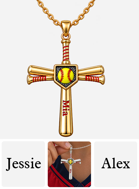 Trust - Personalized Softball Shaped Metal Pendant Necklace