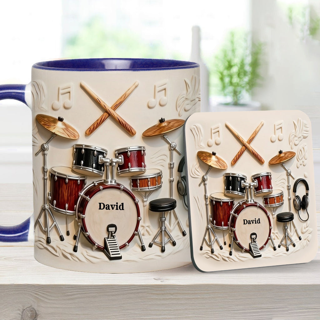 Fantastischer Schlagzeuger – Personalisierte Tasse und Untersetzer mit Schlagzeugmotiv