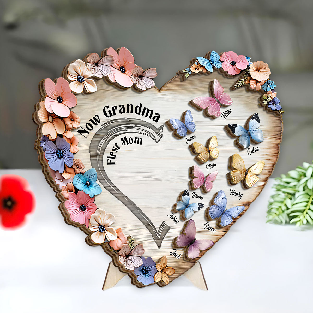 First Mom Now Grandma - Personalized Grandma 2 Layered Wood Sign / Wood Plaque