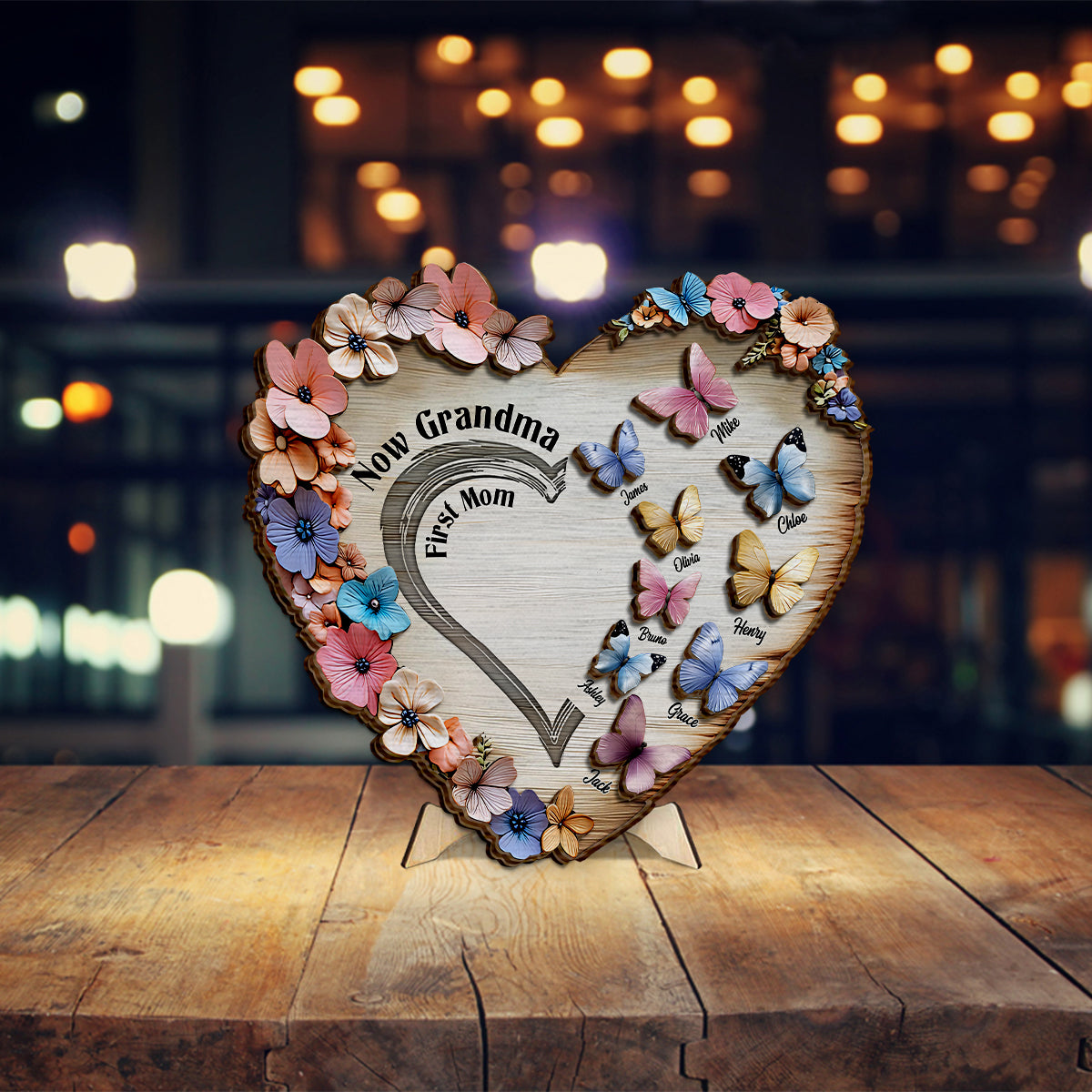 First Mom Now Grandma - Personalized Grandma 2 Layered Wood Sign / Wood Plaque