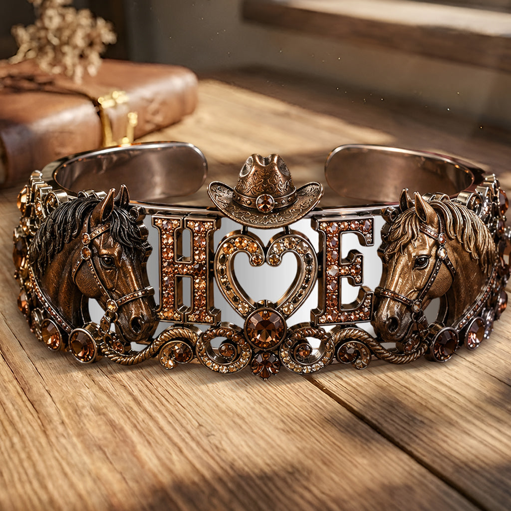 Forever Love Initial Couple Gift - Personalized Horse Shaped Cuff Bracelet