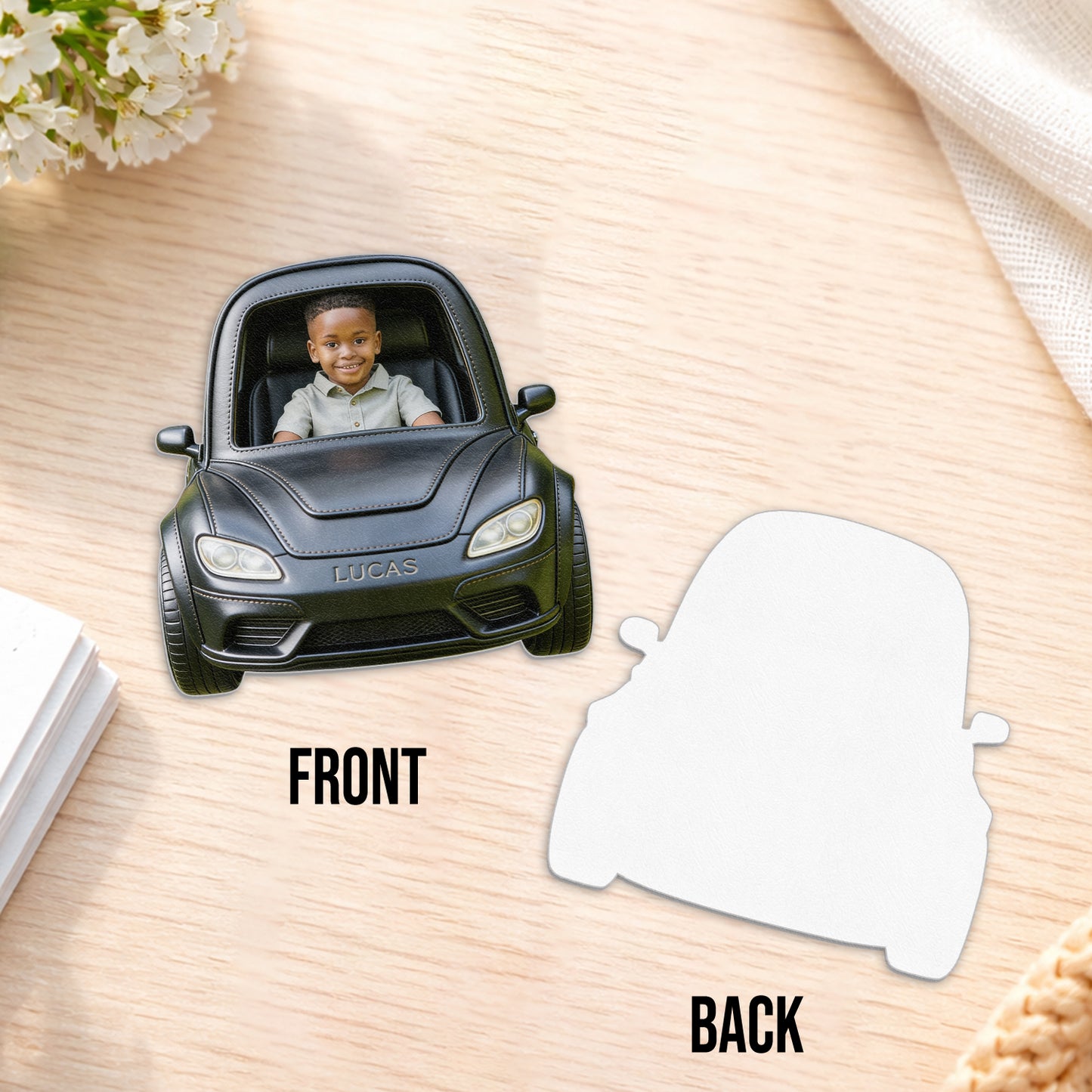 Benutzerdefinierter Rucksack mit Foto und Fahrzeug - Personalisierbarer Kinder-Rucksack mit wechselbarem Lederpatch