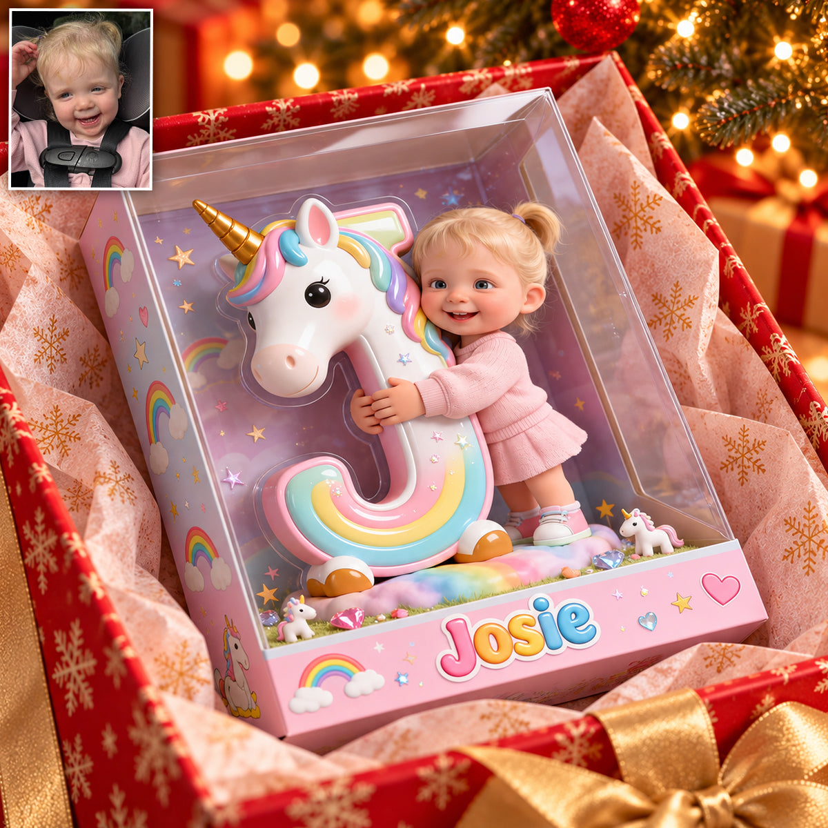 Unicorn Alphabet Letter & Custom Photo - Personalized Kid Acrylic Display Box