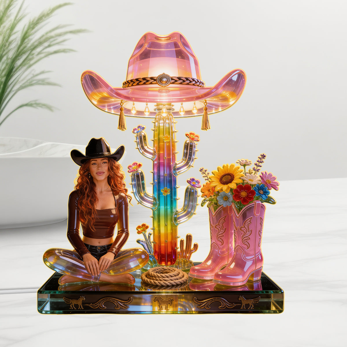 Rodeo Western Theme - Personalized Cowgirl Acrylic LED Night Light