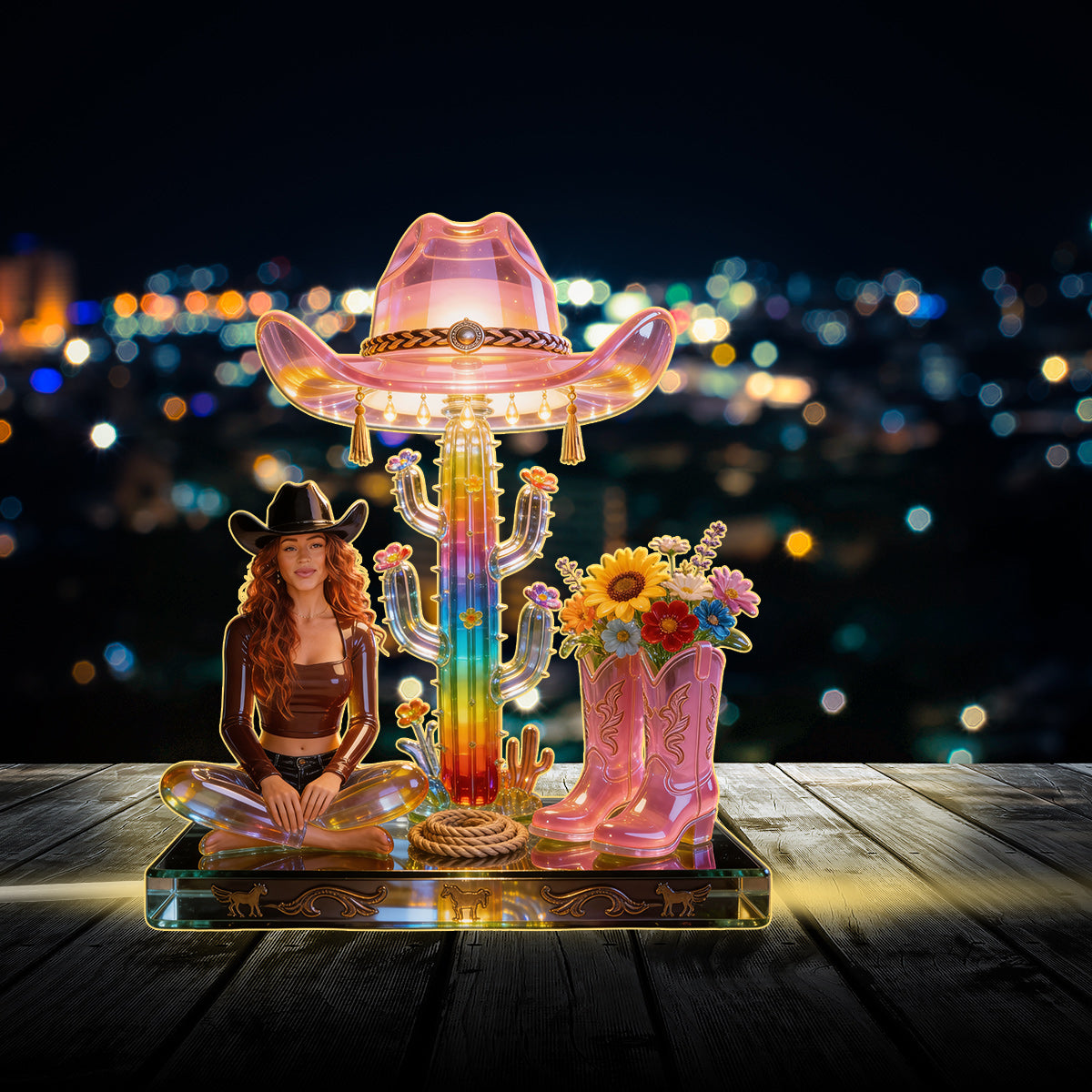 Rodeo Western Theme - Personalized Cowgirl Acrylic LED Night Light