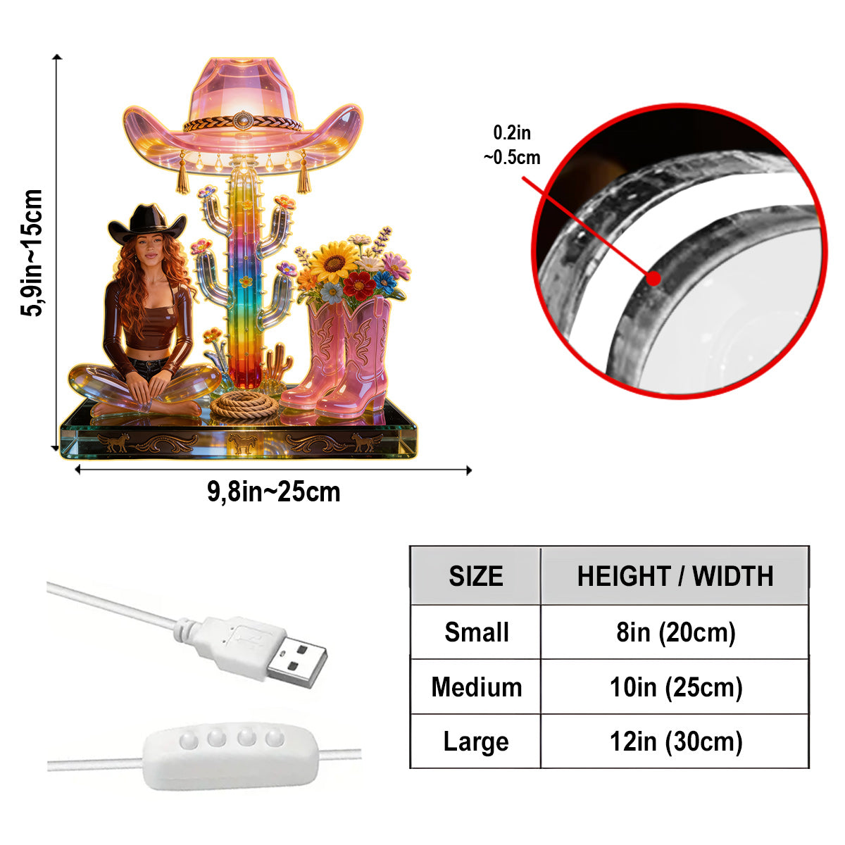 Rodeo Western Theme - Personalized Cowgirl Acrylic LED Night Light