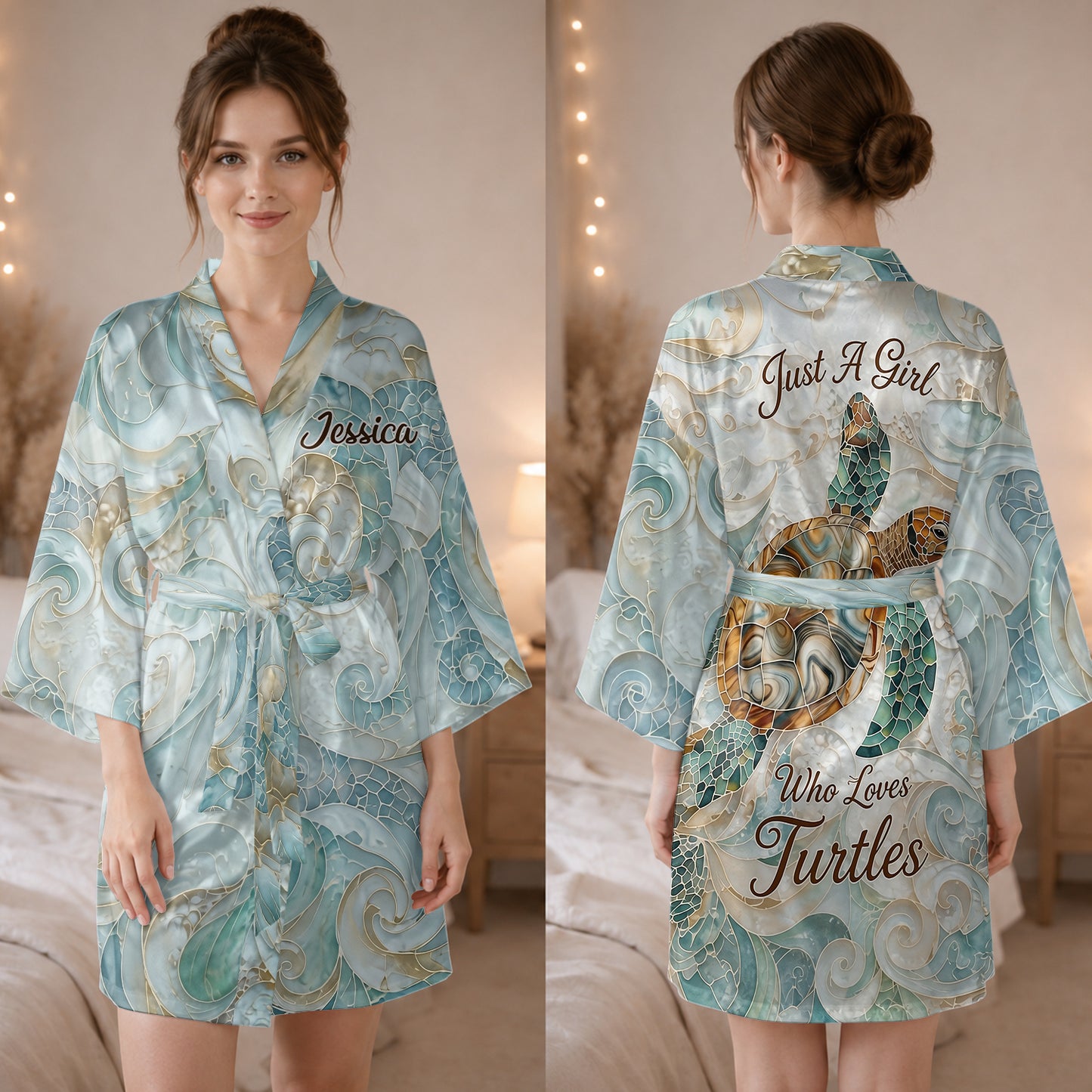 Love Turtle - Personalized Turtle Satin Robe