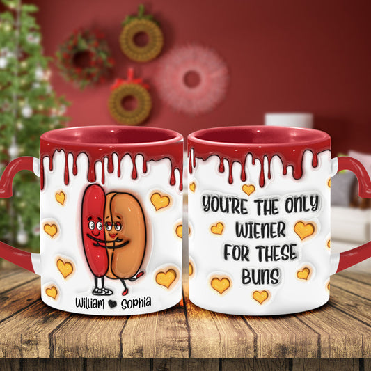You're The Only Wiener To These Buns - Personalized Couple Heart Handle Mug