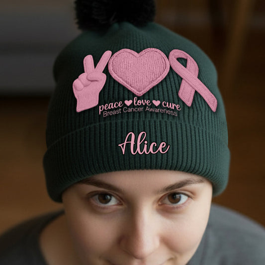 Peace Love Cure Pink Ribbon - Personalisierte Mütze zur Sensibilisierung für Brustkrebs