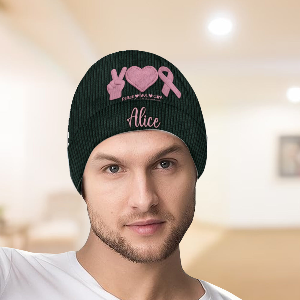 Peace Love Cure Pink Ribbon - Personalisierte Mütze zur Sensibilisierung für Brustkrebs
