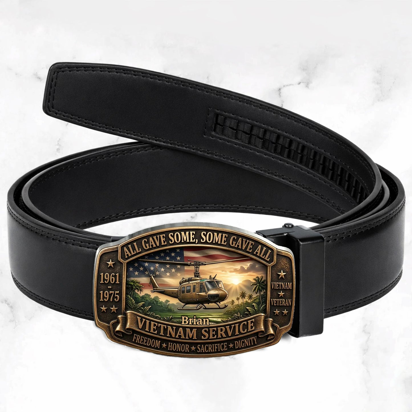 All Gave Some, Some Gave All - Personalized Veteran Leather Belt With Shaped Buckle
