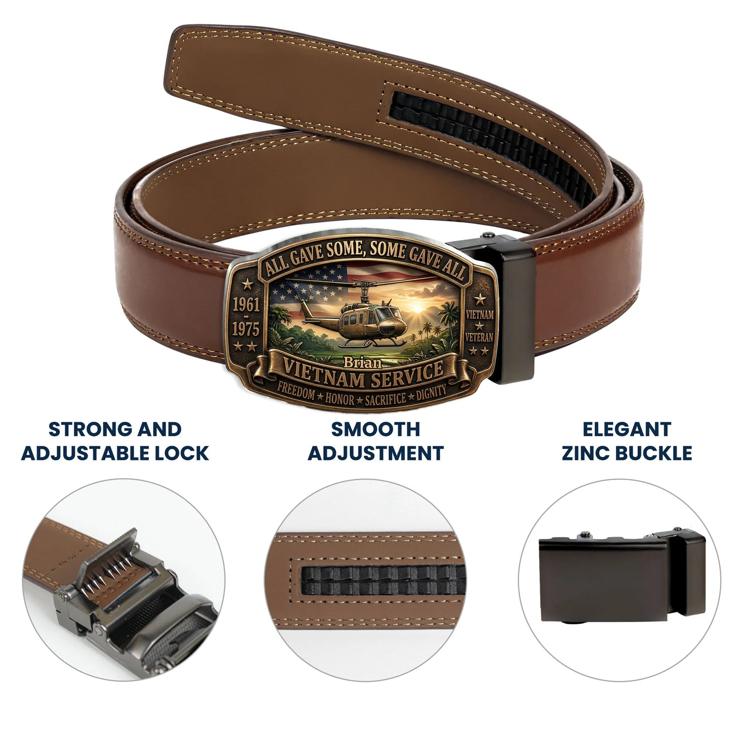 All Gave Some, Some Gave All - Personalized Veteran Leather Belt With Shaped Buckle