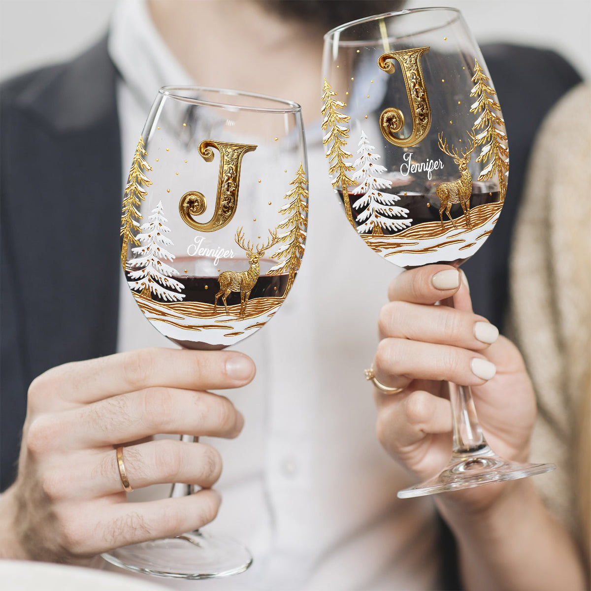 Frohe Weihnachten – Personalisiertes Familienweinglas mit langem Stiel