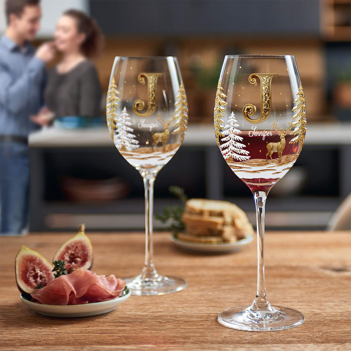 Frohe Weihnachten – Personalisiertes Familienweinglas mit langem Stiel