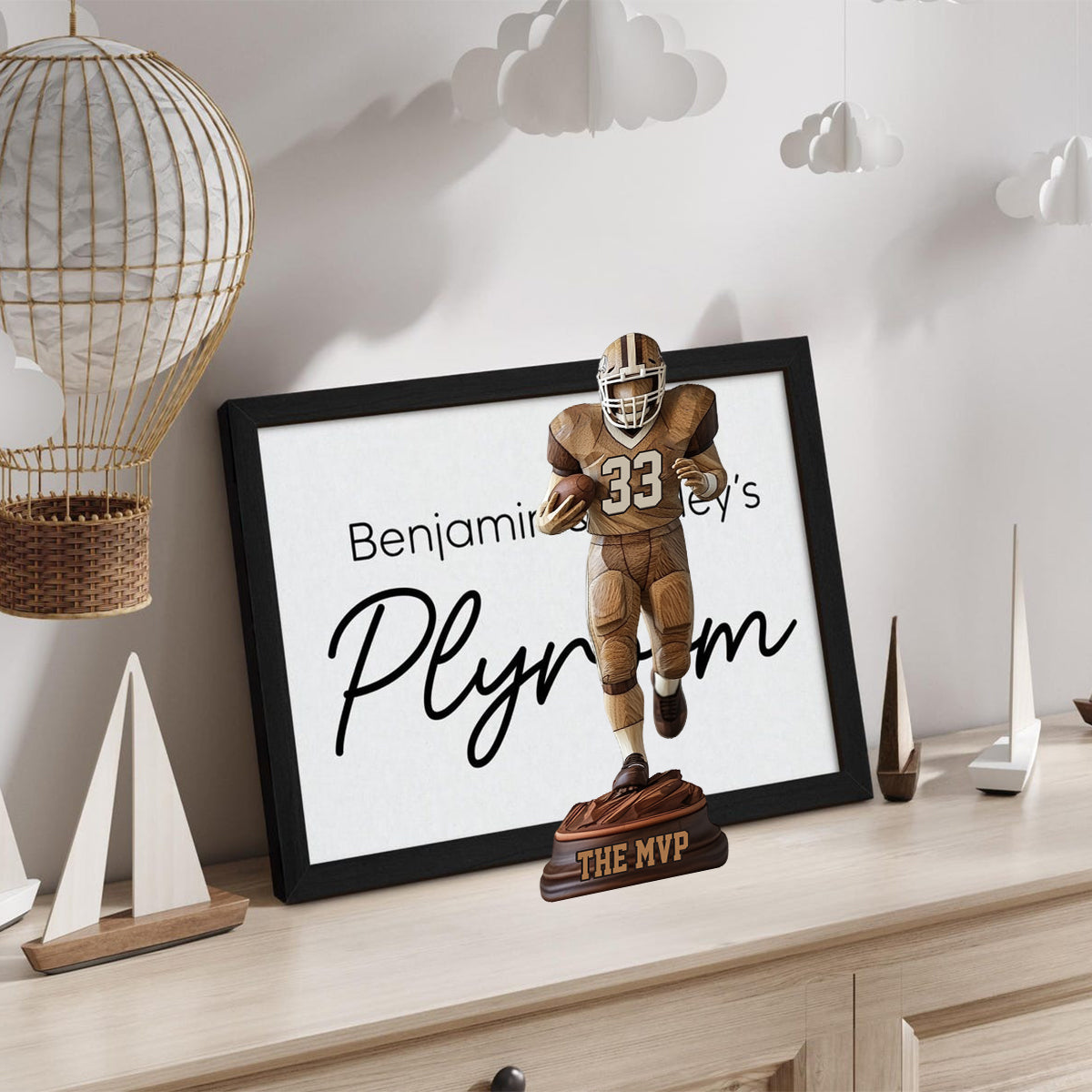 Gift For Football MVP, Gift For Football Son - Personalized Football Custom Shaped Wood Plaque