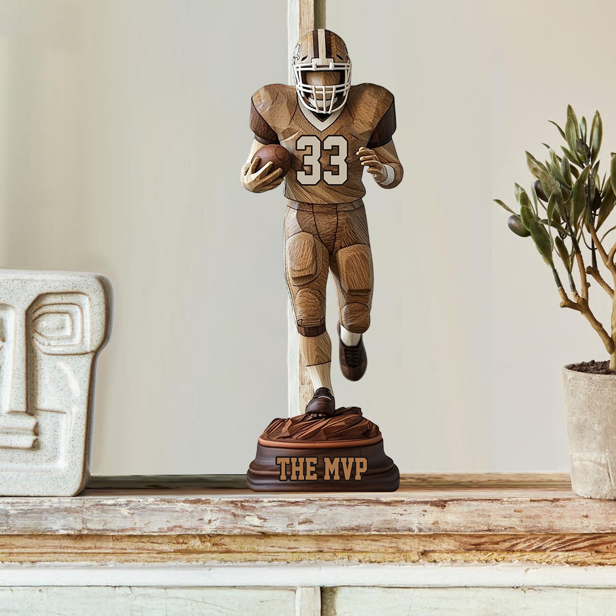 Gift For Football MVP, Gift For Football Son - Personalized Football Custom Shaped Wood Plaque