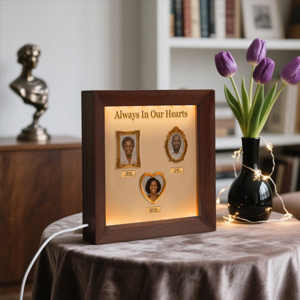 Forever In Our Hearts - Personalized Memorial Wooden Frame LED Light