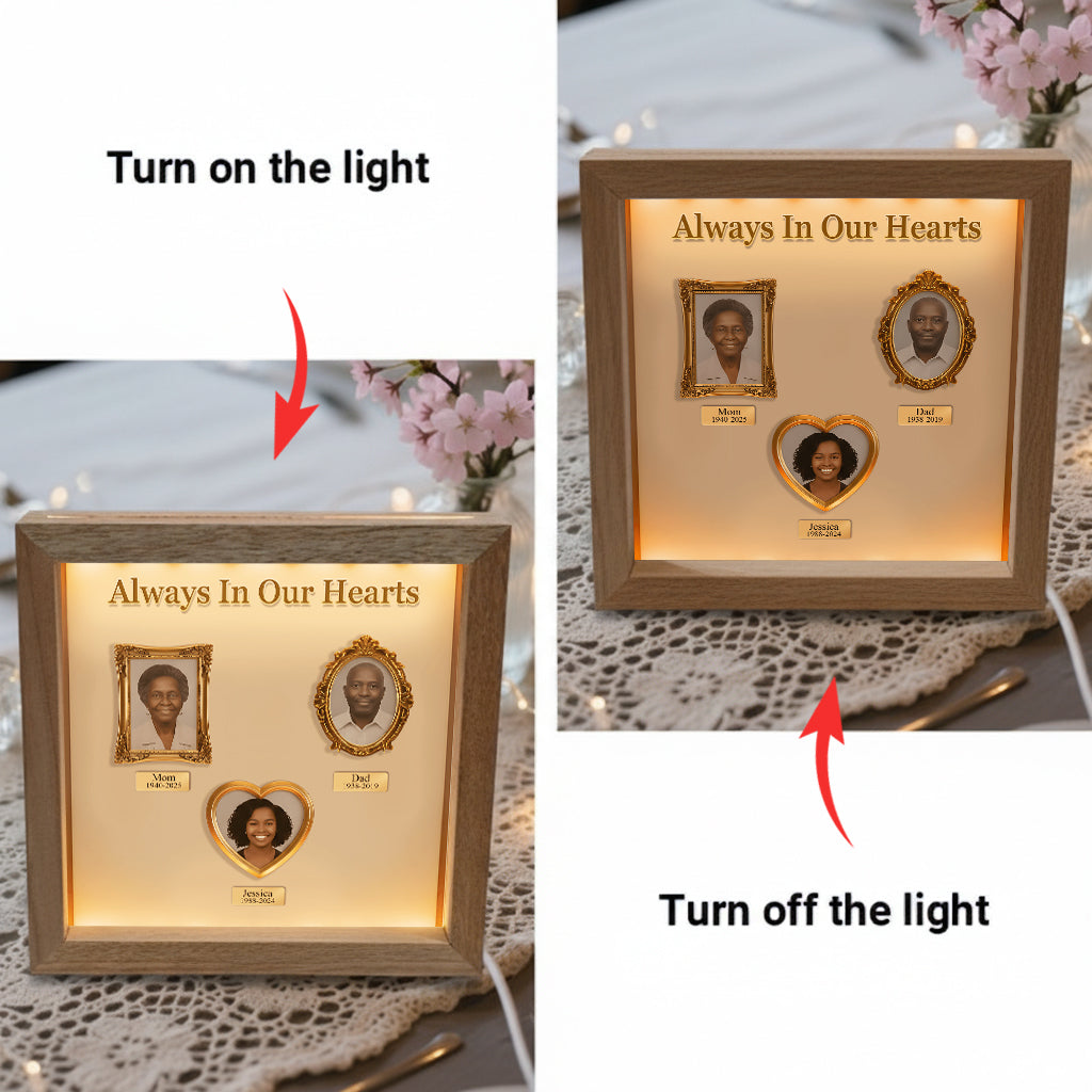 Forever In Our Hearts - Personalized Memorial Wooden Frame LED Light