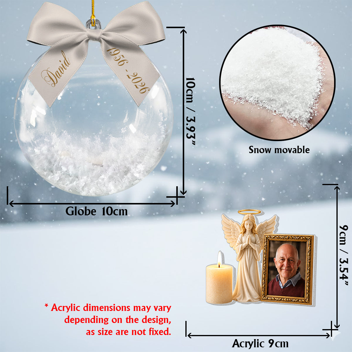 Schutzengel - Personalisierte Gedenk-Schneekugel mit Schleife