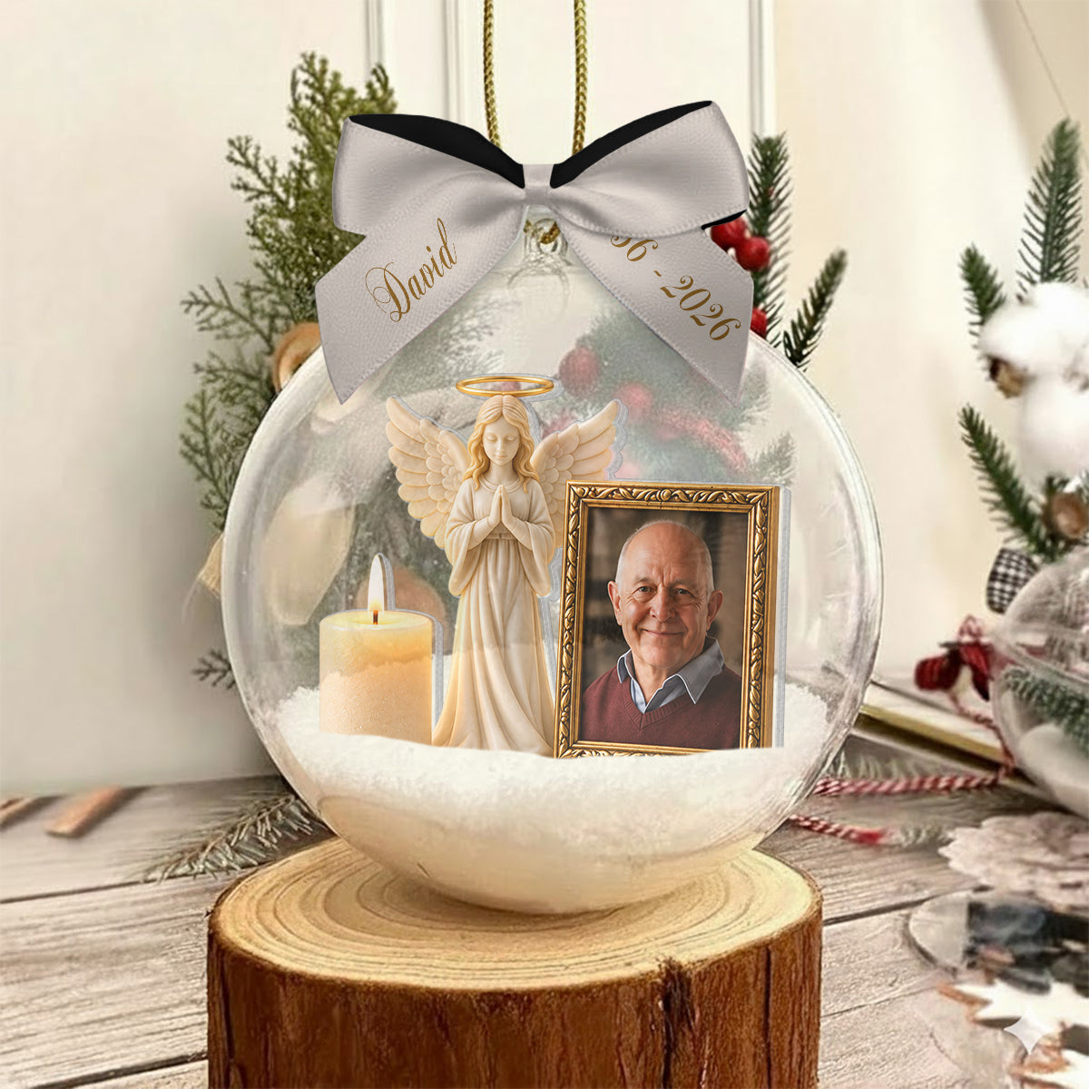 Schutzengel - Personalisierte Gedenk-Schneekugel mit Schleife