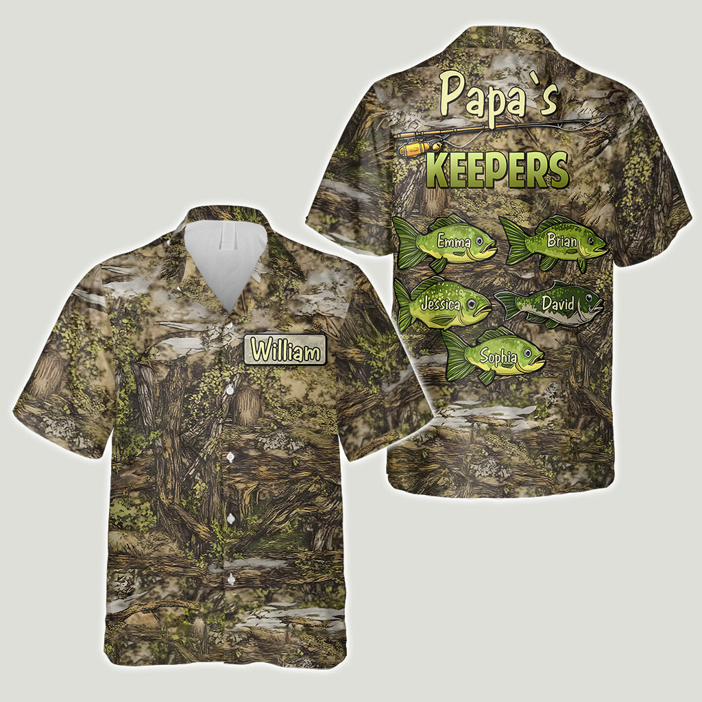 Papa‘s Keepers Camouflage Pattern Fishing - Personalized Fishing Hawaiian Shirt