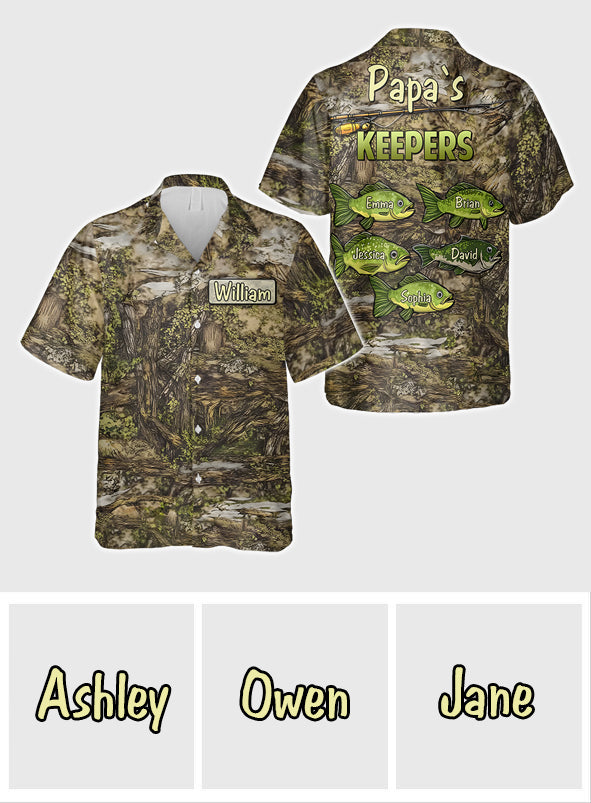 Papa‘s Keepers Camouflage Pattern Fishing - Personalized Fishing Hawaiian Shirt