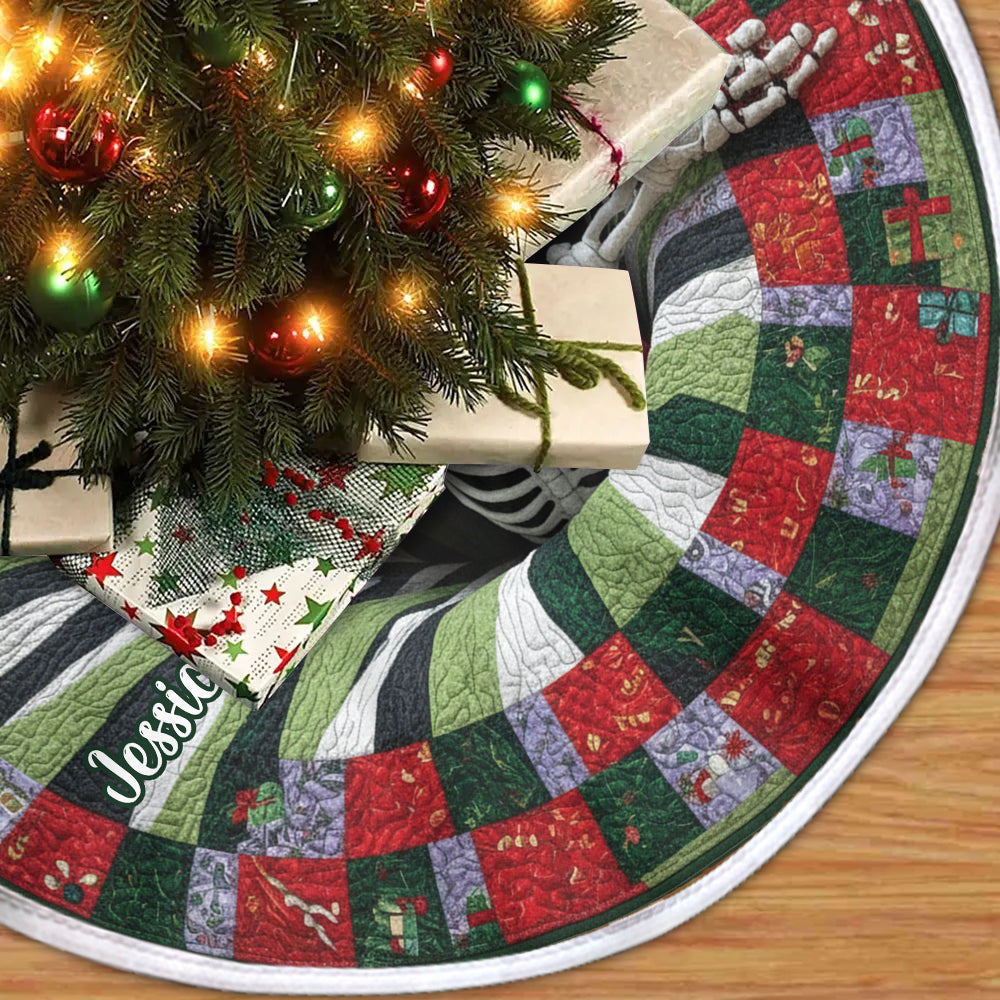 Skull Xmas Quilt Design - Personalized Skull Tree Skirt