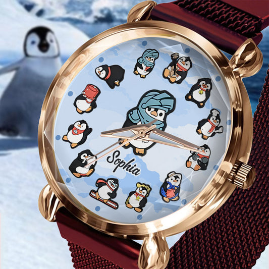 Einfach ein Mädchen, das Pinguine liebt – Personalisierte Damenuhr für Pinguinliebhaberinnen 