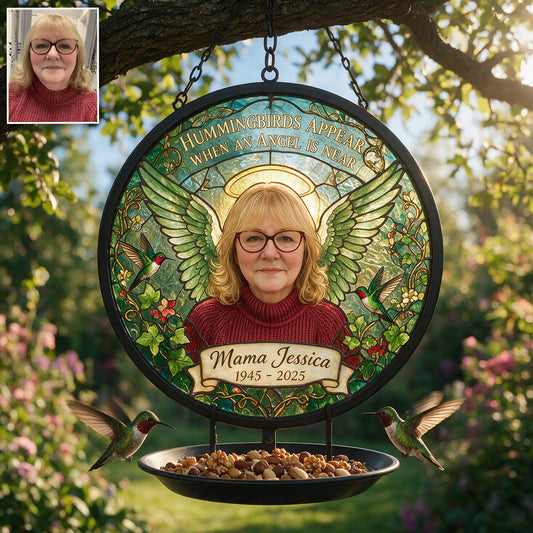 Hummingbirds Appear When An Angle Is Near - Personalized Memorial Bird Feeder/ Bath