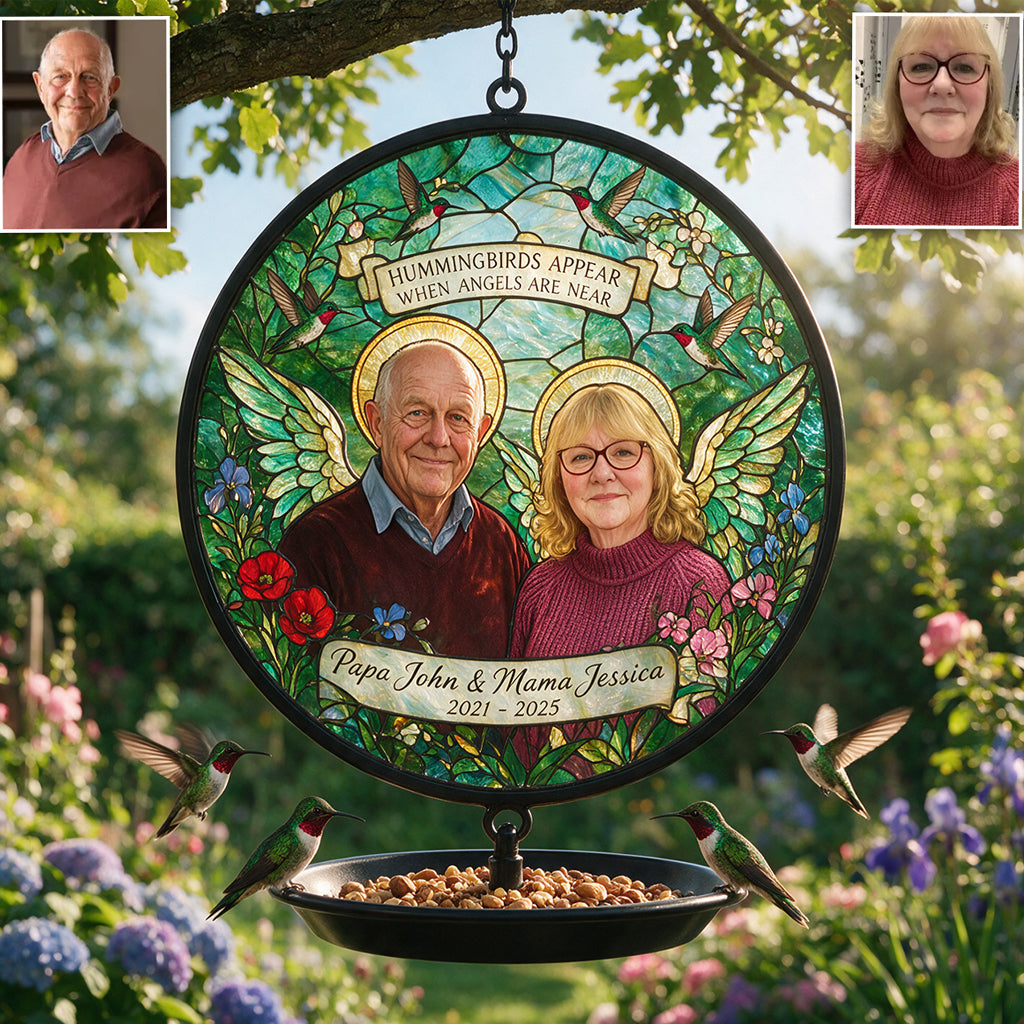 Hummingbirds Appear When An Angle Is Near - Personalized Memorial Bird Feeder/ Bath