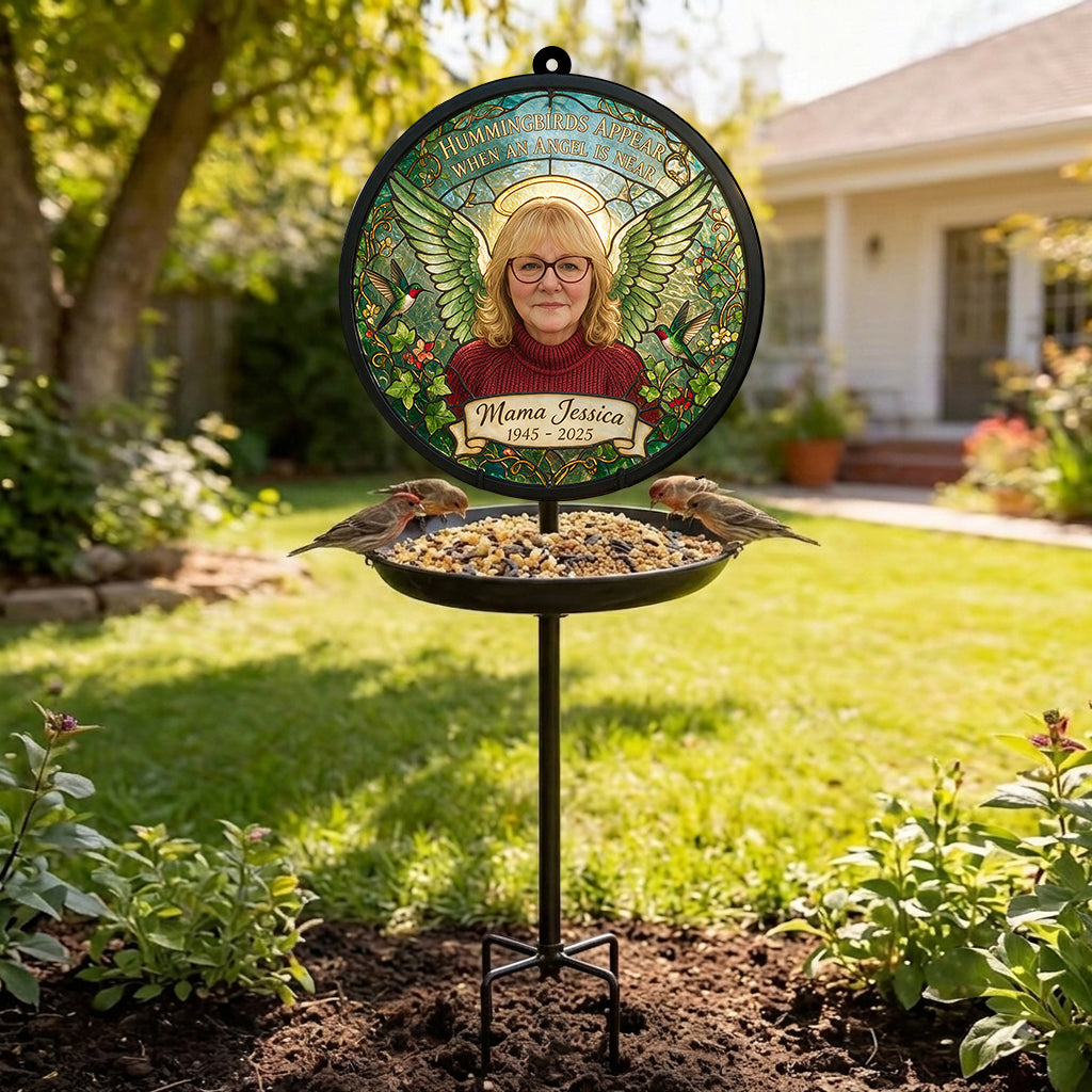Hummingbirds Appear When An Angle Is Near - Personalized Memorial Bird Feeder/ Bath