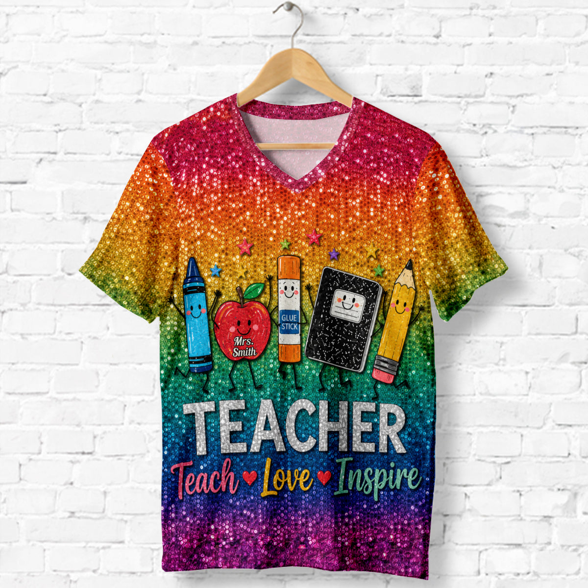 Teach Love Inspire - Personalized Teacher Fully Printed V-Neck T-Shirt