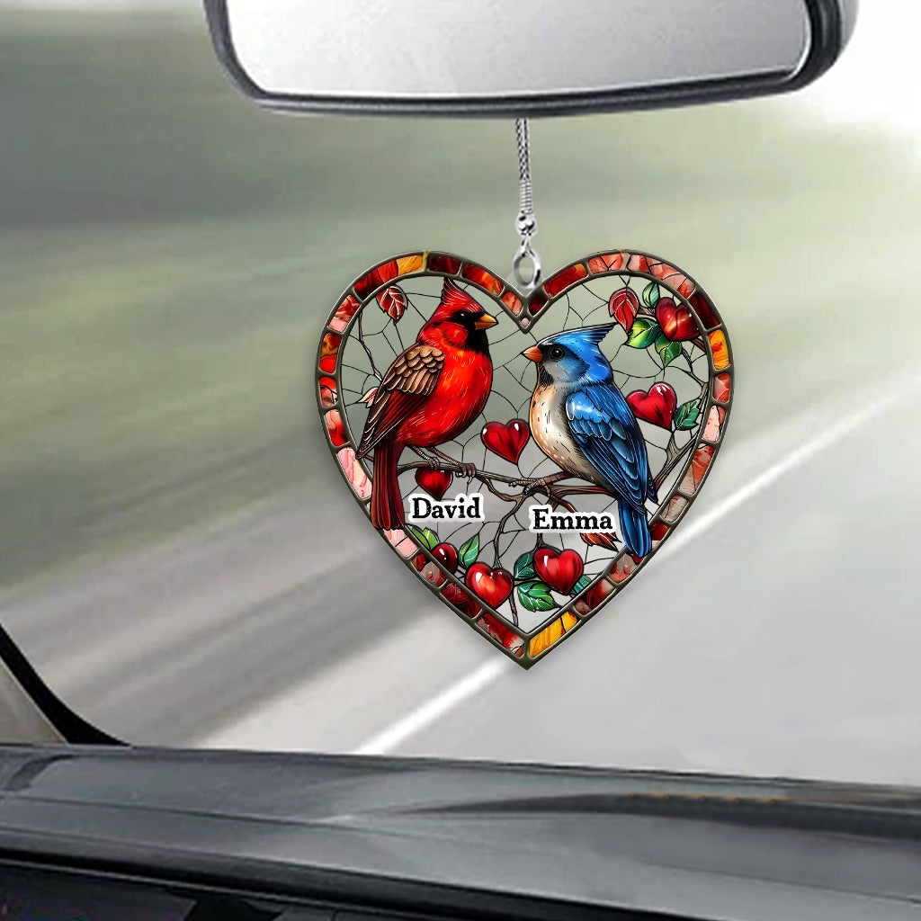 Hübsches Kolibri-Pärchen – Personalisierter transparenter Autoanhänger für Paare