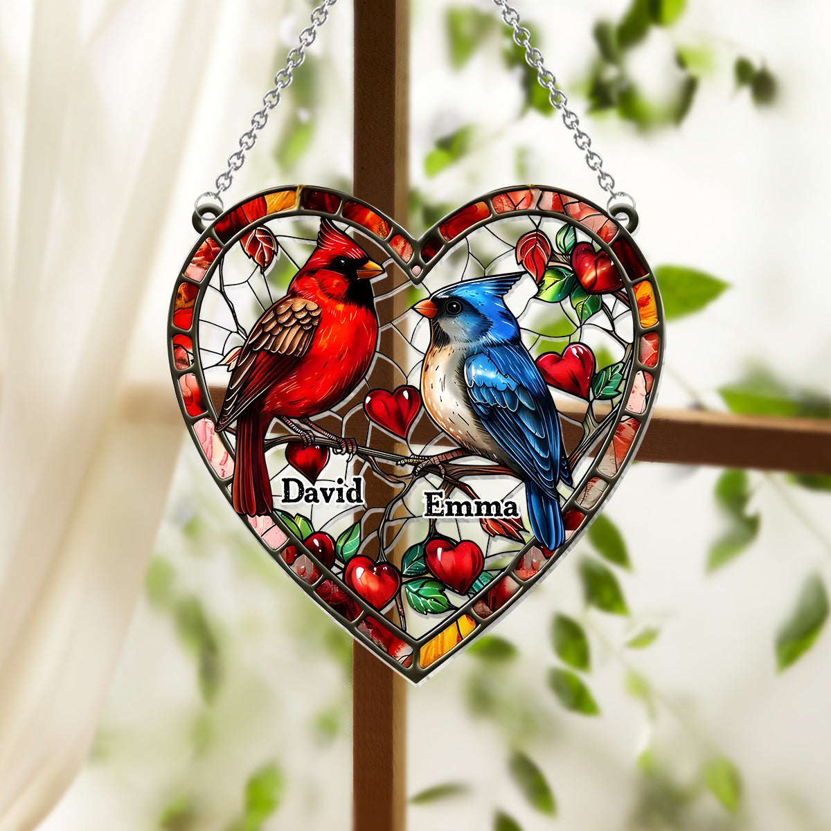 Hübsches Kolibri-Pärchen – Personalisierter Fensterhänger mit Sonnenfänger-Motiv