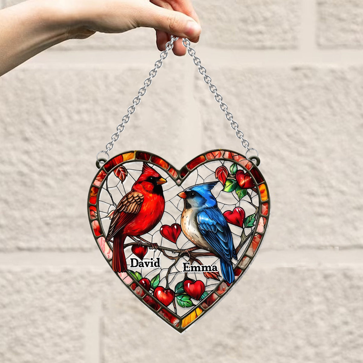 Hübsches Kolibri-Pärchen – Personalisierter Fensterhänger mit Sonnenfänger-Motiv