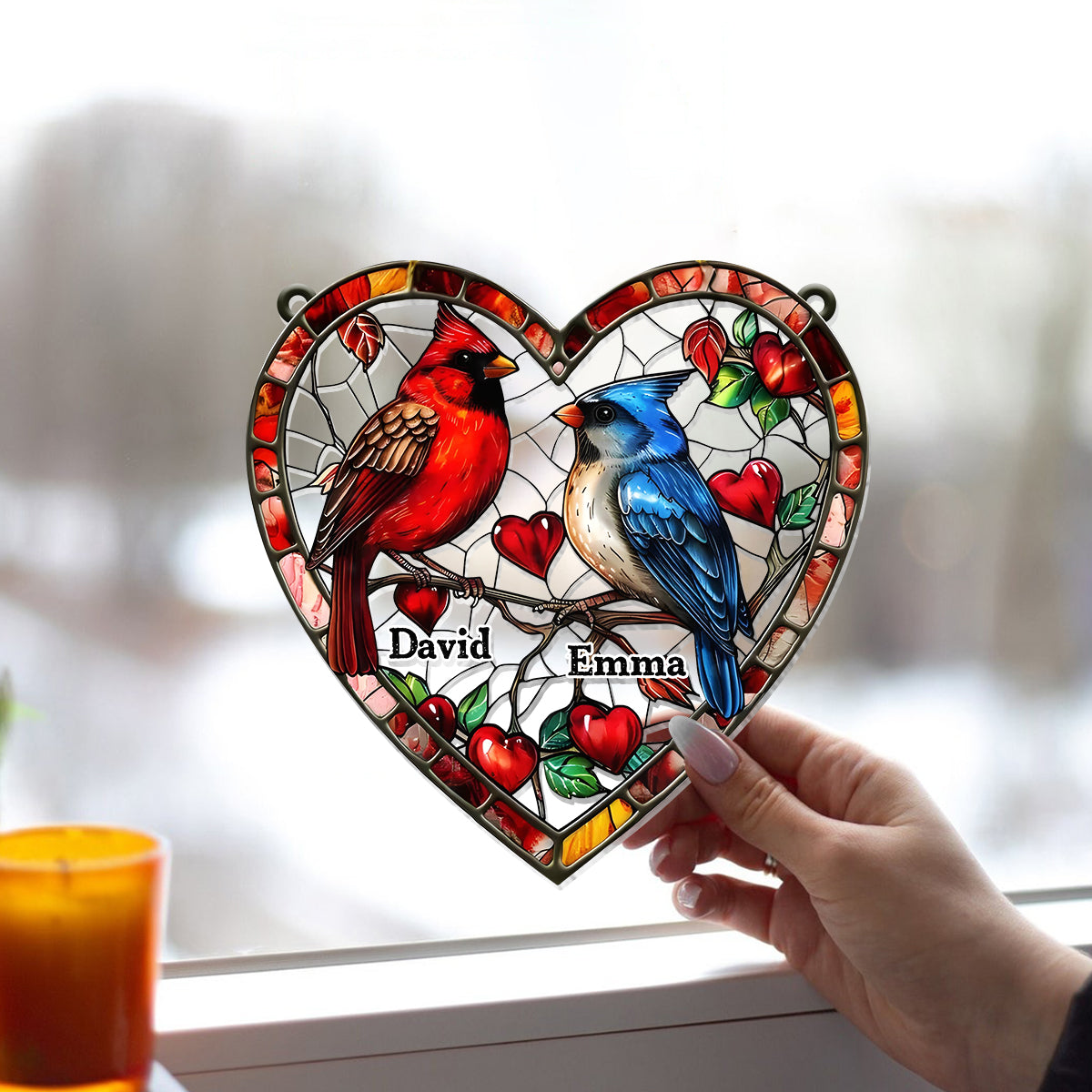 Hübsches Kolibri-Pärchen – Personalisierter Fensterhänger mit Sonnenfänger-Motiv