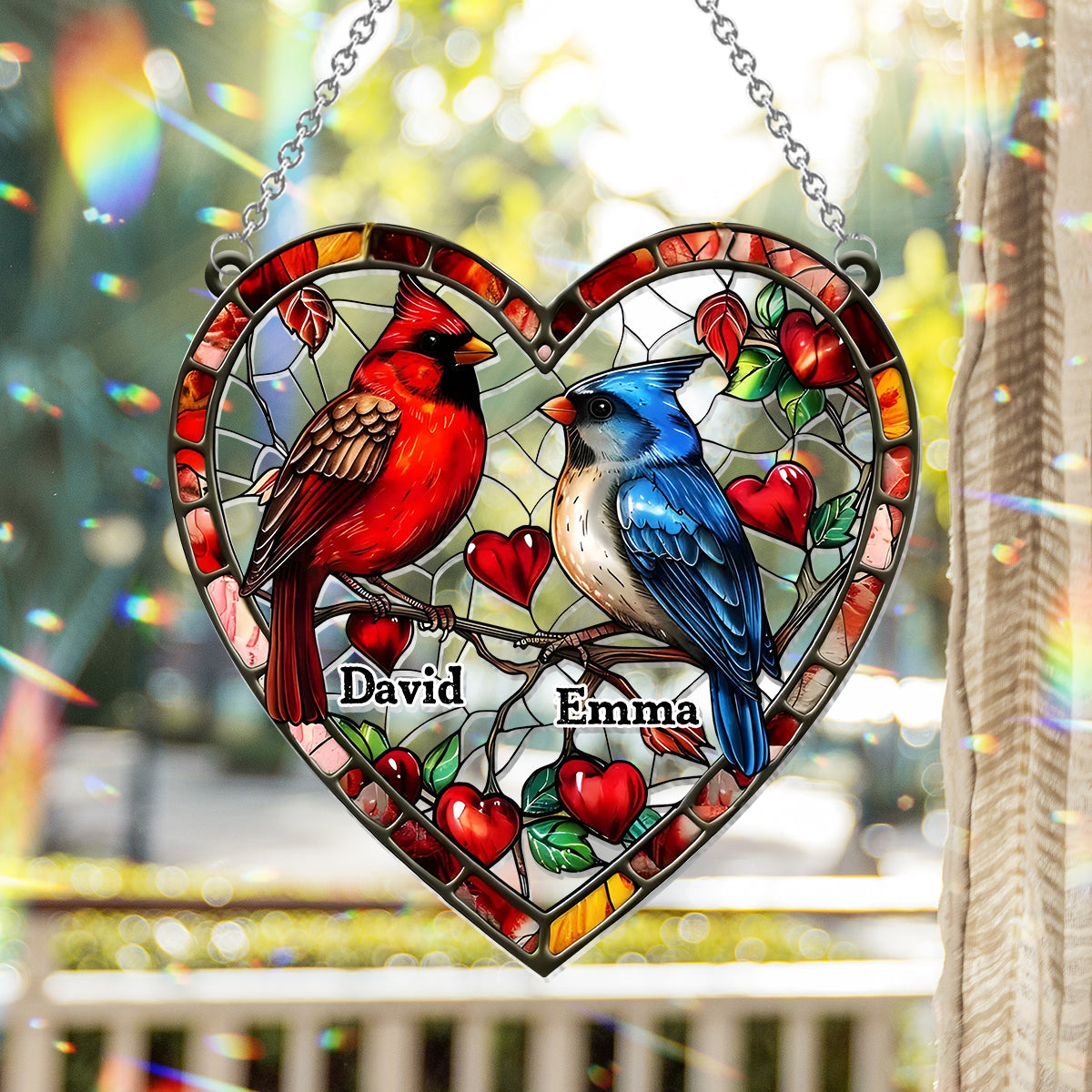 Hübsches Kolibri-Pärchen – Personalisierter Fensterhänger mit Sonnenfänger-Motiv