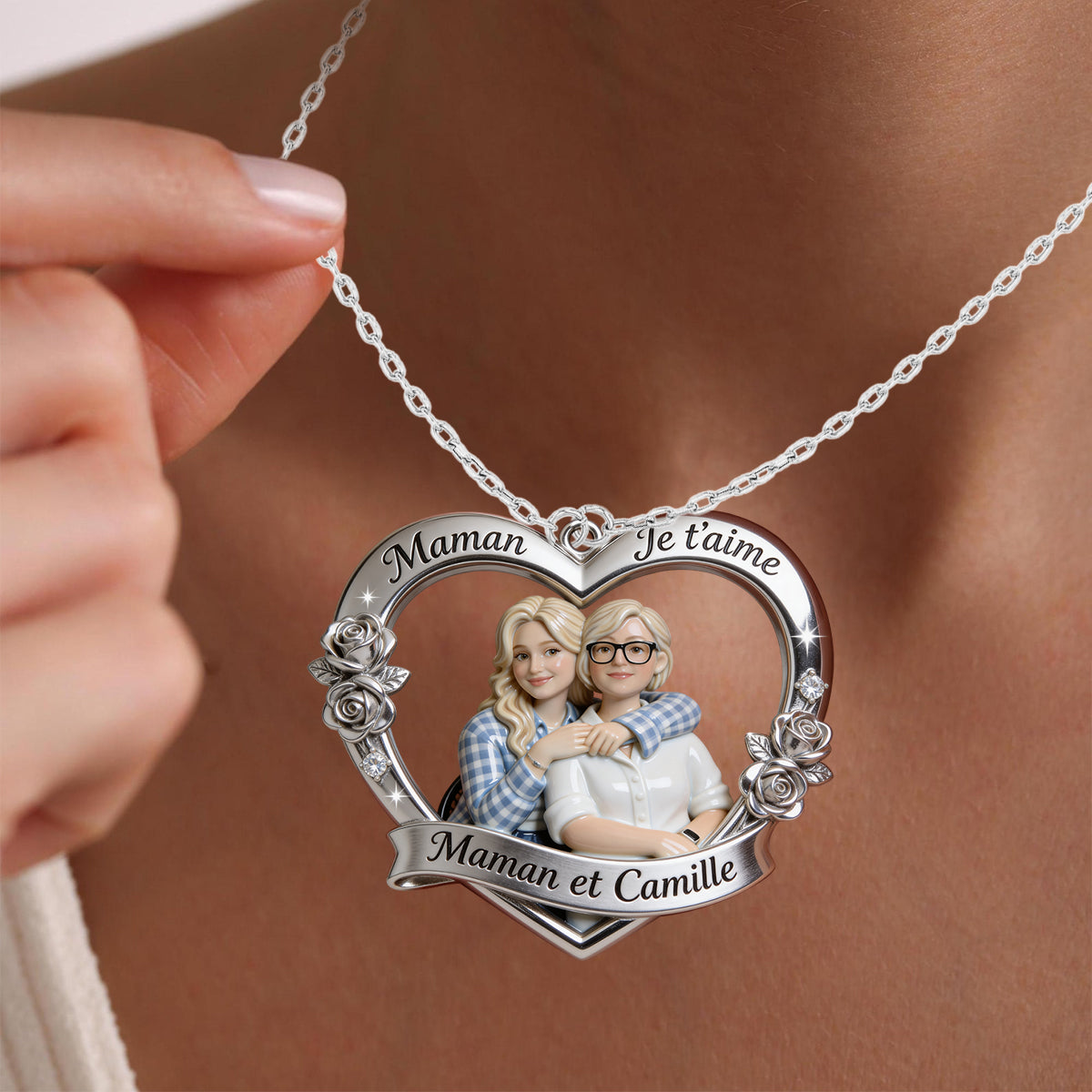 Maman Je t'aime – Personalisiertes Collier mit Anhänger aus Metall in Form von Mère