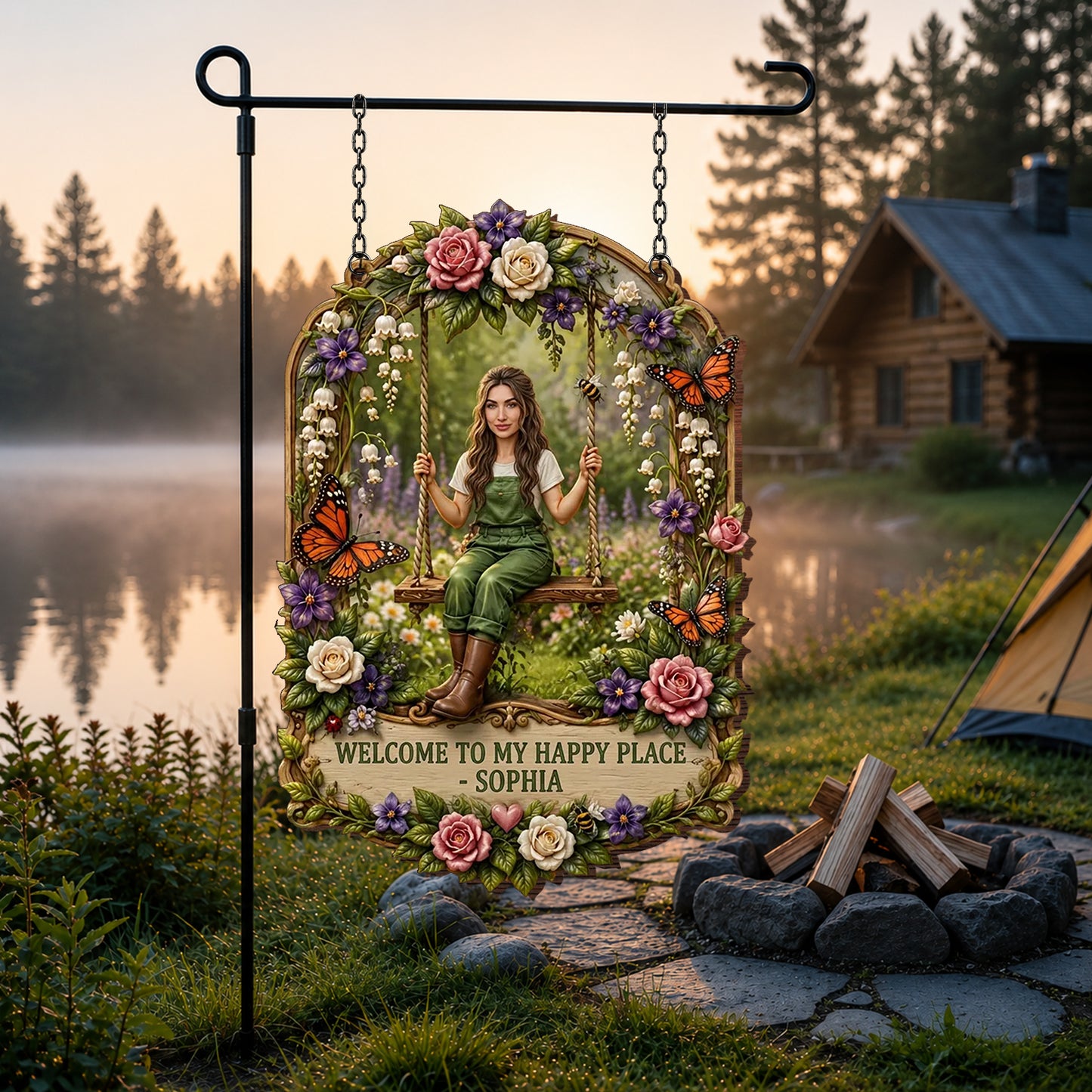Welcome To My Happy Place - Personalized Gardening Wood Sign With Stake