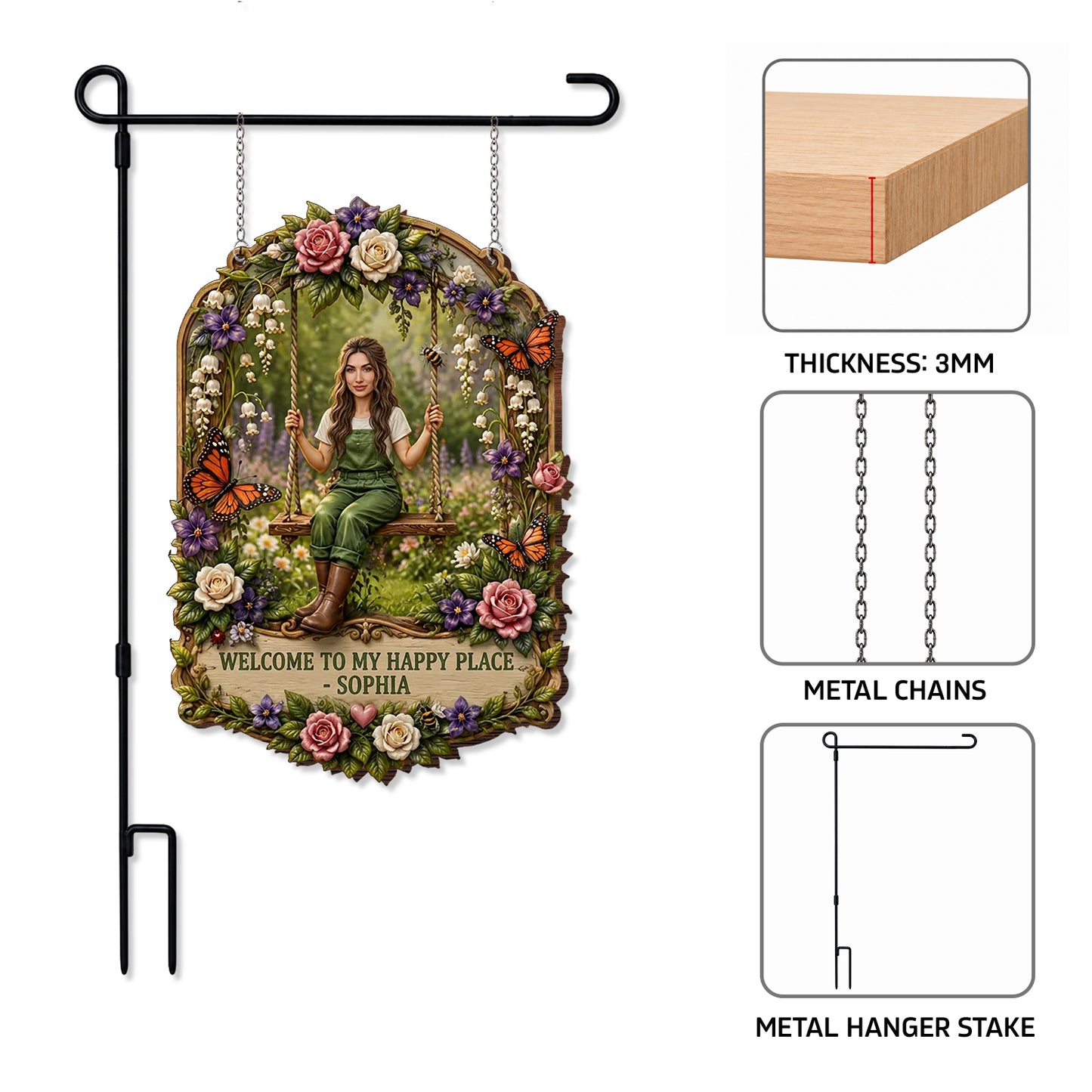 Welcome To My Happy Place - Personalized Gardening Wood Sign With Stake