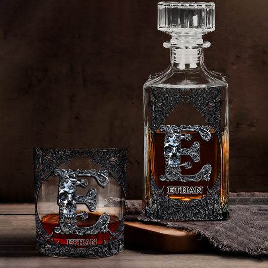 Totenkopf-Namensanfangsbuchstabe - Personalisiertes Totenkopf-Whiskyglas
