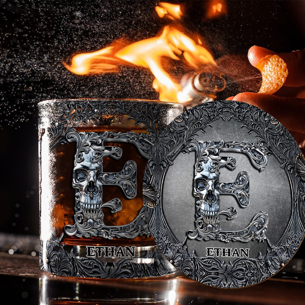 Totenkopf-Namensanfangsbuchstabe - Personalisiertes Totenkopf-Whiskyglas