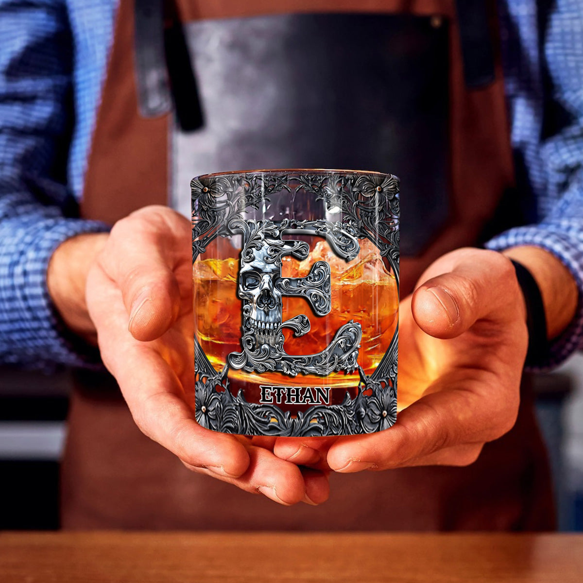 Totenkopf-Namensanfangsbuchstabe - Personalisiertes Totenkopf-Whiskyglas