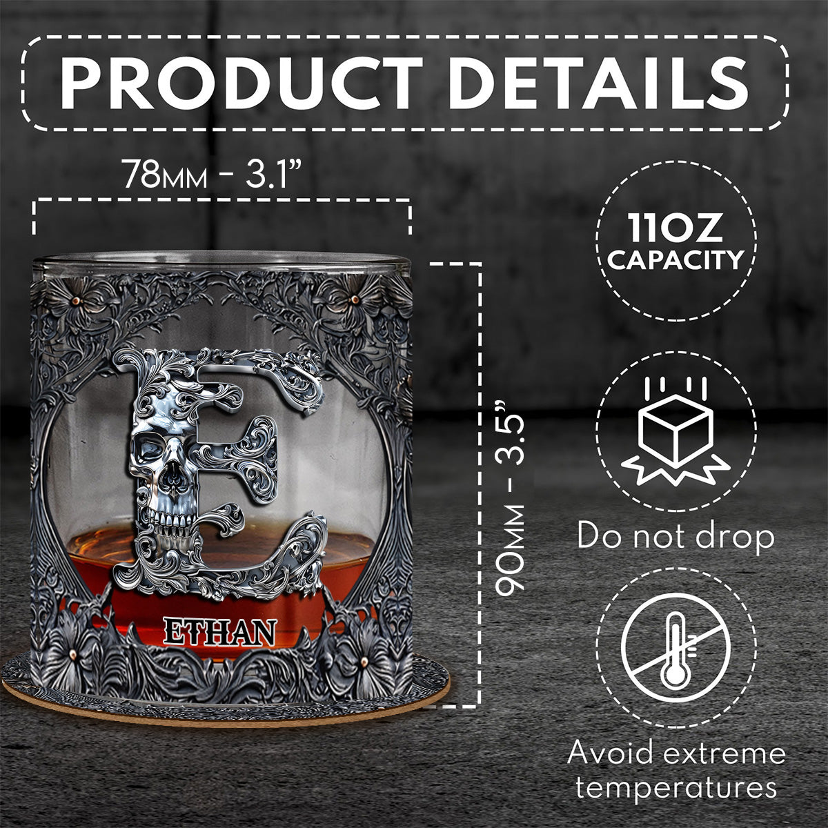 Totenkopf-Namensanfangsbuchstabe - Personalisiertes Totenkopf-Whiskyglas