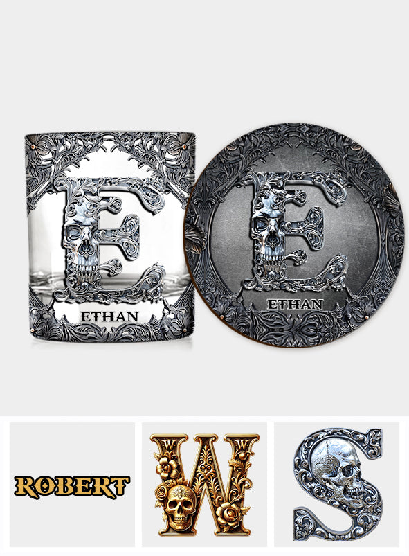 Totenkopf-Namensanfangsbuchstabe - Personalisiertes Totenkopf-Whiskyglas