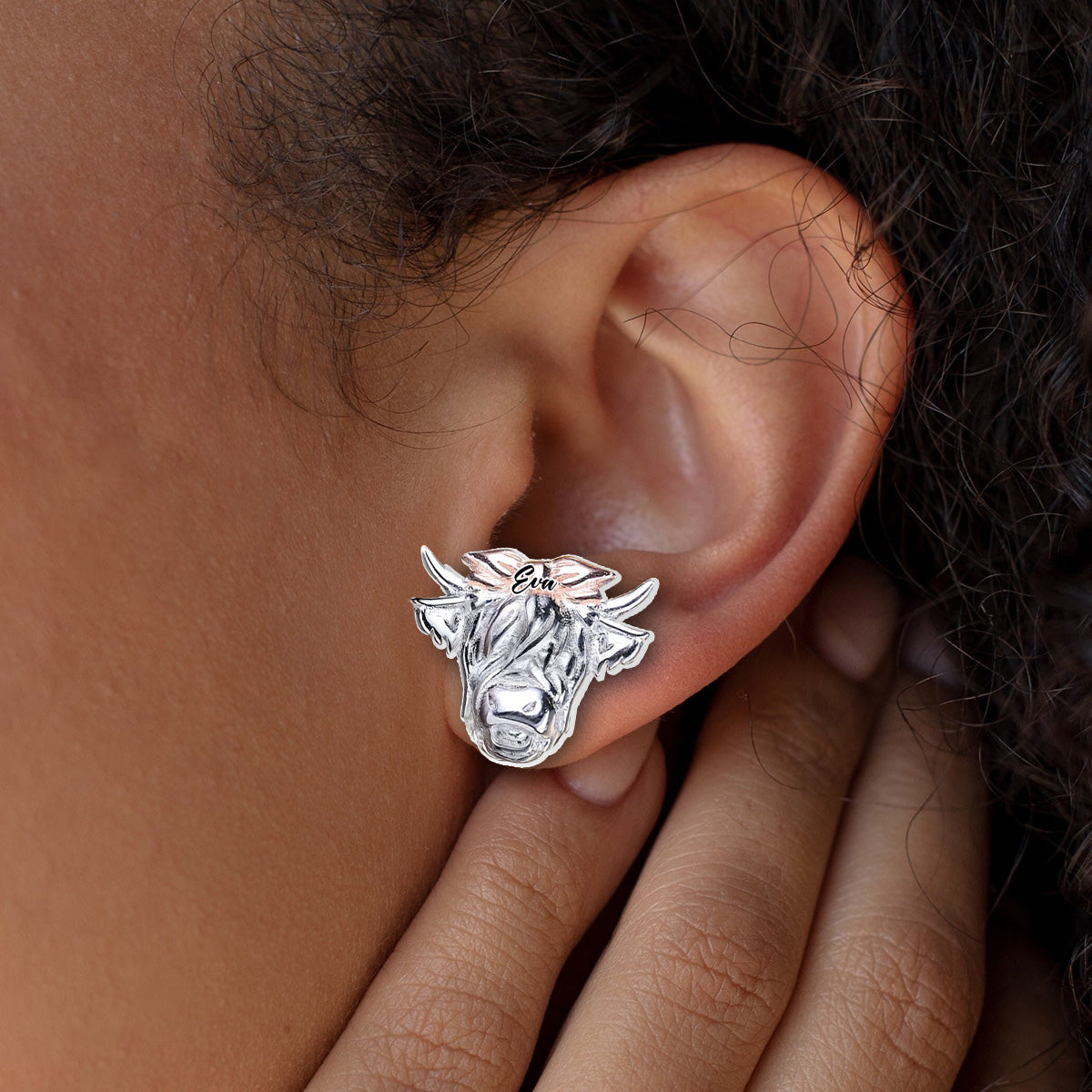 Western Style Bow Bull - Personalisierte Ohrstecker mit Hochlandrind